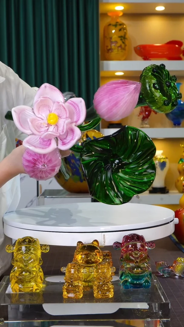 手工艺品琉璃琉璃荷花五件套