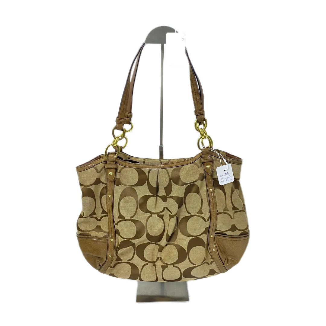 95新 COACH/蔻驰 经典老花帆布拼皮单肩手提包 MM-81161