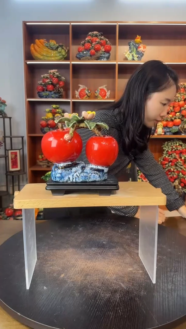 陶瓷有底座双苹果摆件