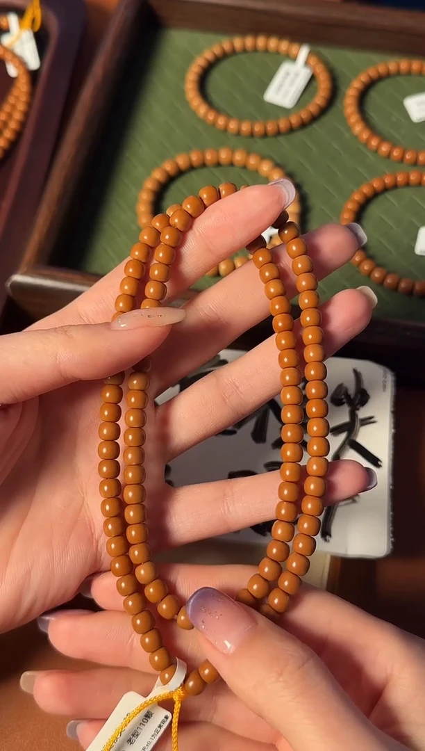手串橄榄核【168核尖】6.4mm老挝核尖老型108三花面无白 树王老料