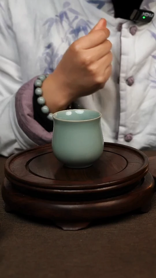 瓷片仿古天青全手玉兰杯120ml 微瑕 不带礼盒