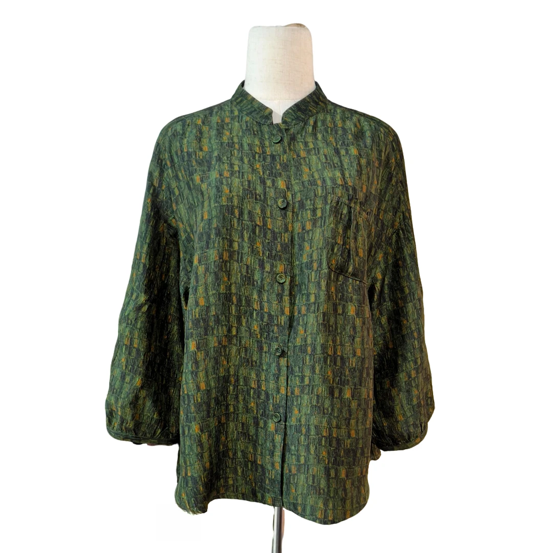 【卿风】100%桑蚕丝香云纱七分袖新中式冠乐绉提花百搭气质套衫开衫