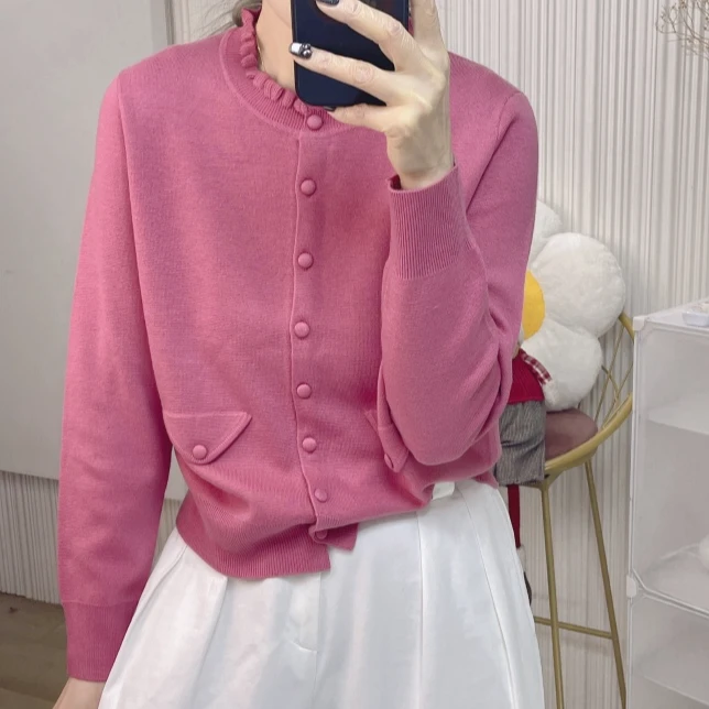 【苗姐衣橱】25春优雅木耳花边 针织开衫06731