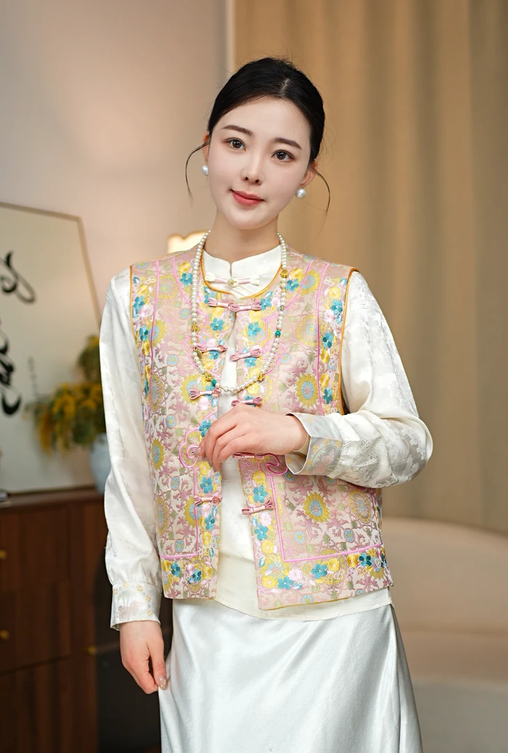 CHUNTIAN/李李国风【挽禾】新中式宋锦提花女马甲