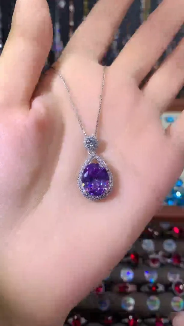 无坠链均925银浅紫罗兰色鸟巢切吊坠