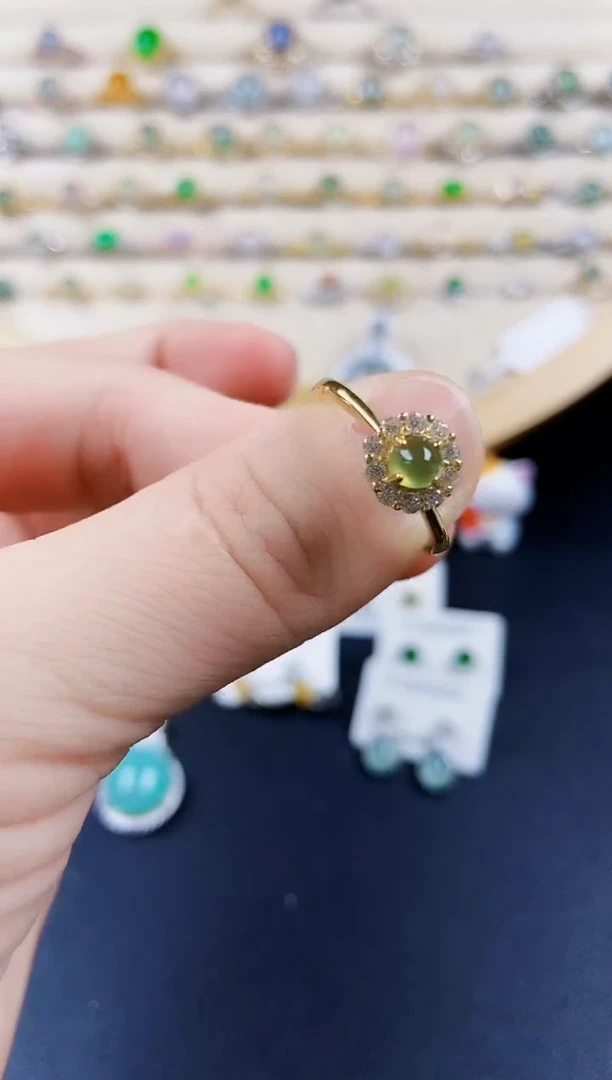 翡翠戒指银S925镶嵌123489