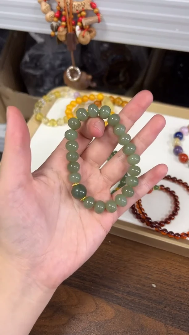 项链未镶嵌和田玉和田玉粉青算盘珠手链[0773]