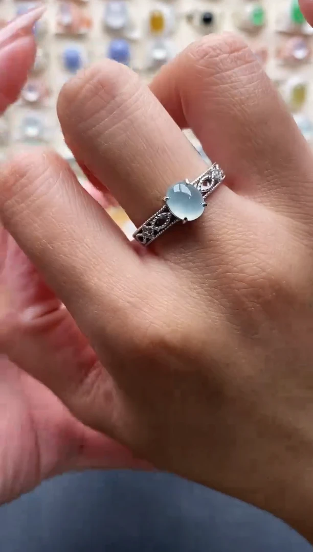 银S925镶嵌戒指翡翠缅甸翡翠 2 2+