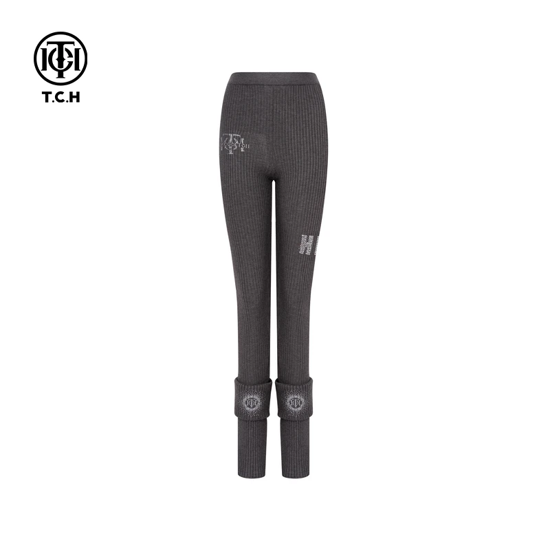 TCH私服烫钻工艺秋季新款烫钻百搭修身针织打底裤T75C23E5002