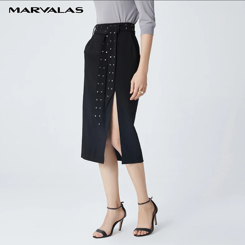 【粉丝专属】230083-93113曼德诗新春夏开叉不规则气质半身裙