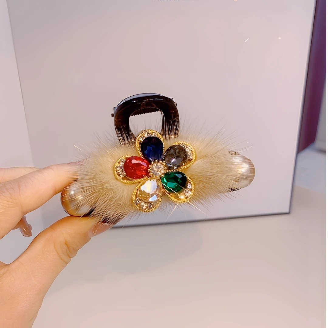 新款冬季水貂毛毛气质轻奢时尚秋冬韩版发夹头饰