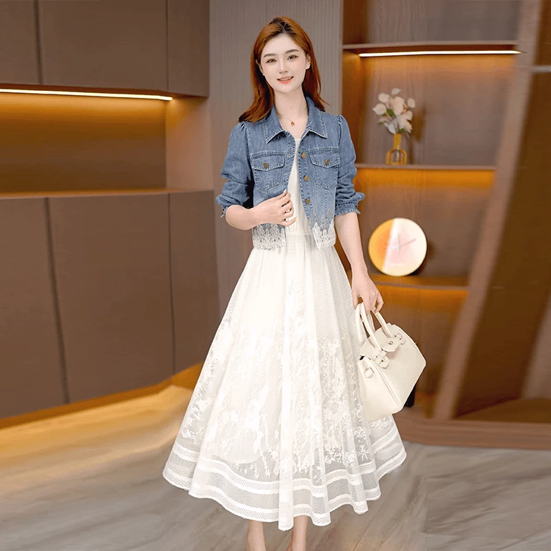 【牛仔外套+连衣裙】时尚套装2025春季二件套高档减龄显瘦休闲女