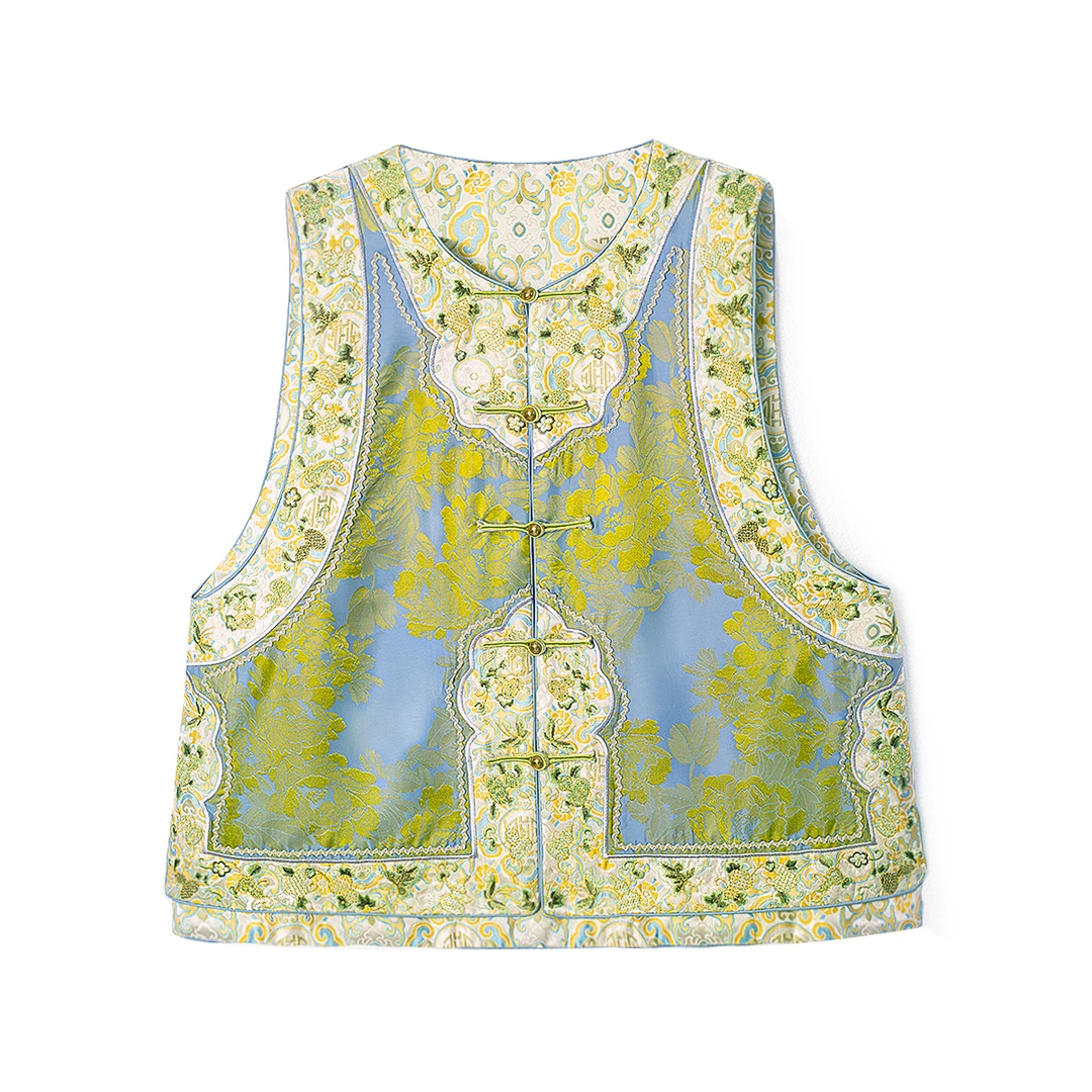 提花宽松蚕丝文艺大花刺绣开衫唐装背心碎花薄款民族风温柔知性