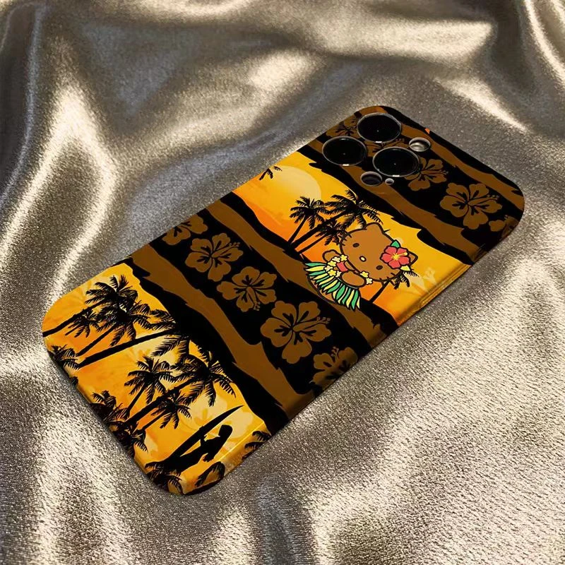 潮牌新品椰子树kt猫菲林硬壳全包精孔按键手机壳卡通可爱