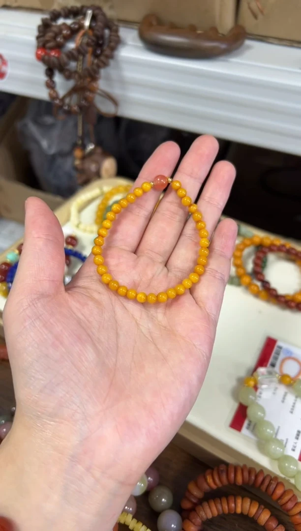 未镶嵌蜜蜡手链满蜜蜜蜡南红顶珠款手链[2903]