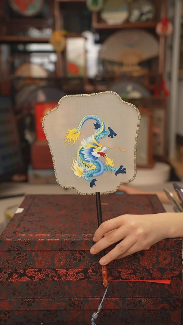 扇子团扇 绣花双面非遗