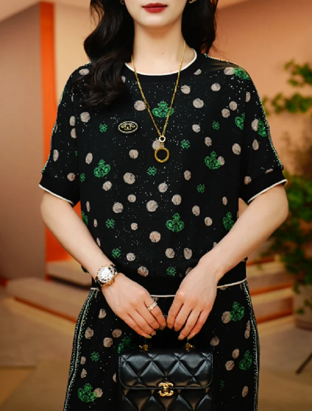 繁星波点-夏季极简风减龄优雅轻奢时尚百搭气质圆领上衣