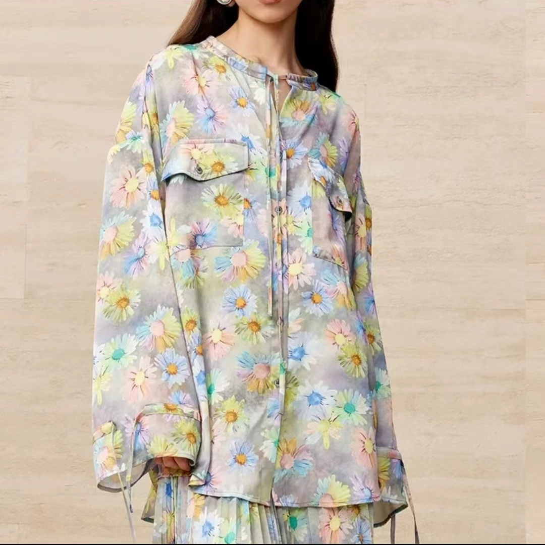 26.夏季新款缤纷小雏菊印花系带衬衫