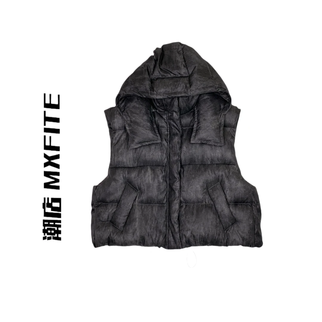 MXFITE潮店秋冬新款个性复古做旧连帽无袖时尚马甲马夹（AN53111）