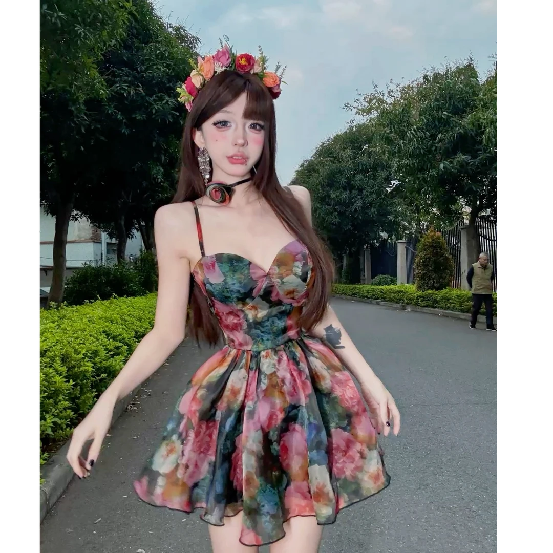 【小洋家原创】「花漾涧」茶歇海边度假风玫瑰印花裙子LXYYN50532