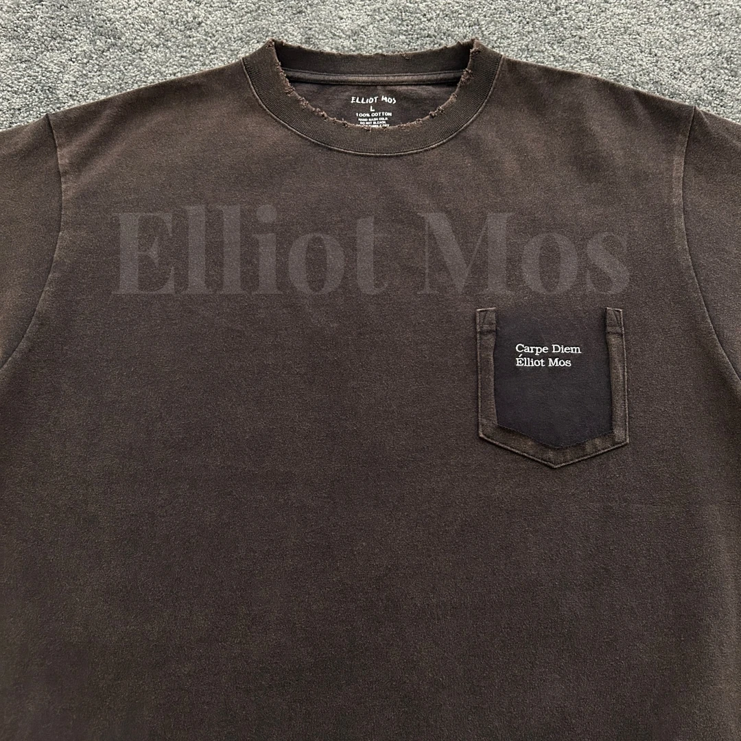 Elliot Mos 破坏口袋~Embroidered T-Shirt 字母刺绣短袖T恤-1136