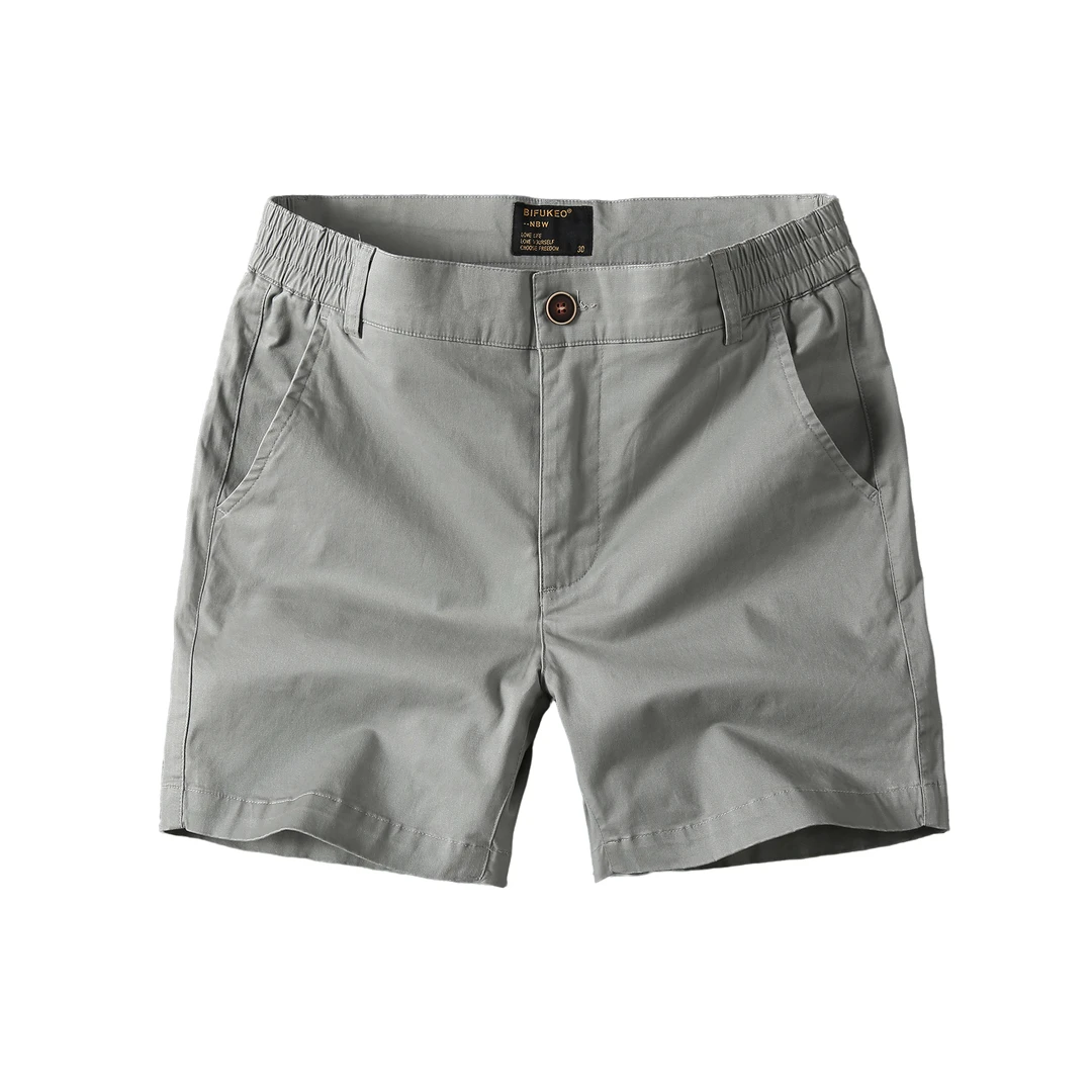 夏季薄款休闲短裤男士修身直筒纯棉三分裤微弹潮流百搭白色四分裤