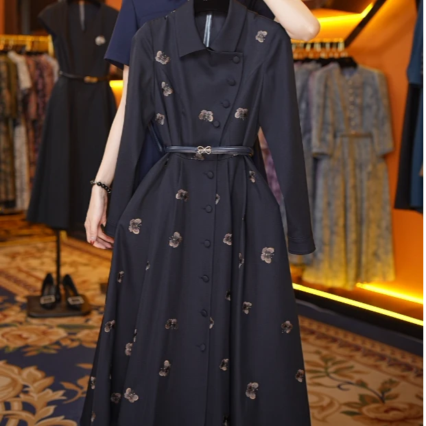 【赫尔温】设计款古靛蓝时尚收腰显瘦连衣裙DHZFF52500