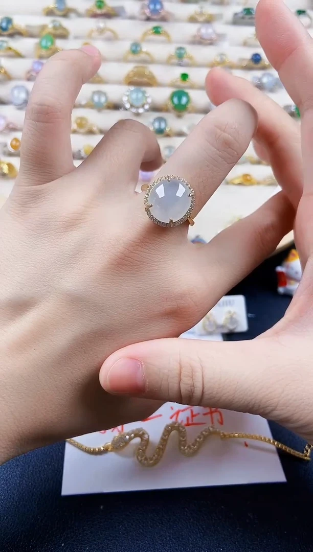 翡翠戒指银S925镶嵌56989