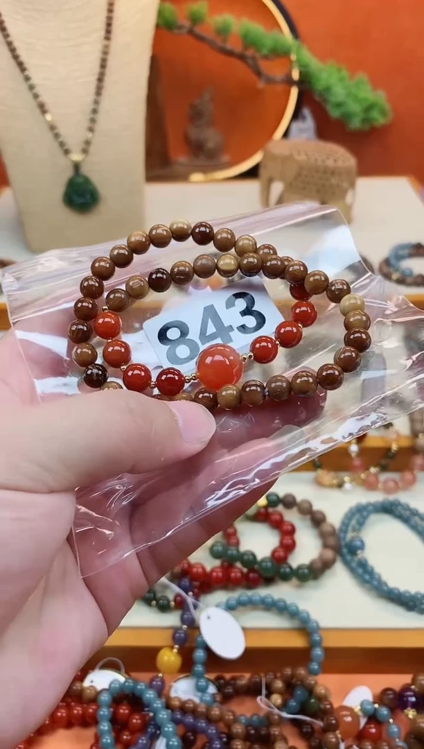 未镶嵌库克手串07库克南红双圈微瑕