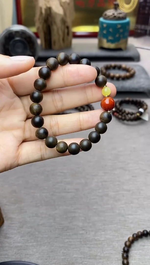 【闪购商品】沉香手串越南顺化紫棋玉化老料08沉水三圈设计