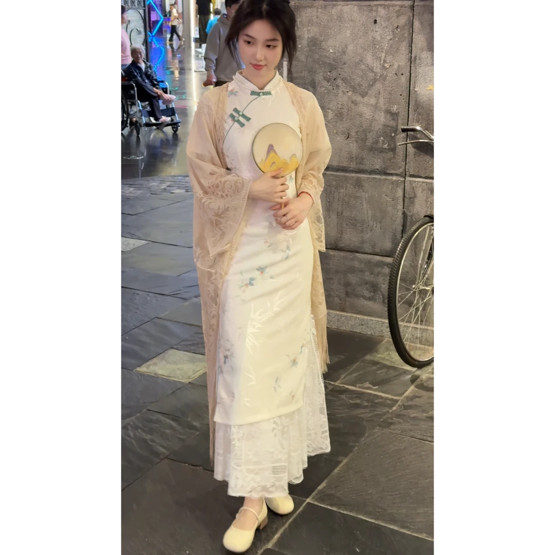 2025新款流苏蕾丝披肩配旗袍外搭百搭薄款开衫衫古风款