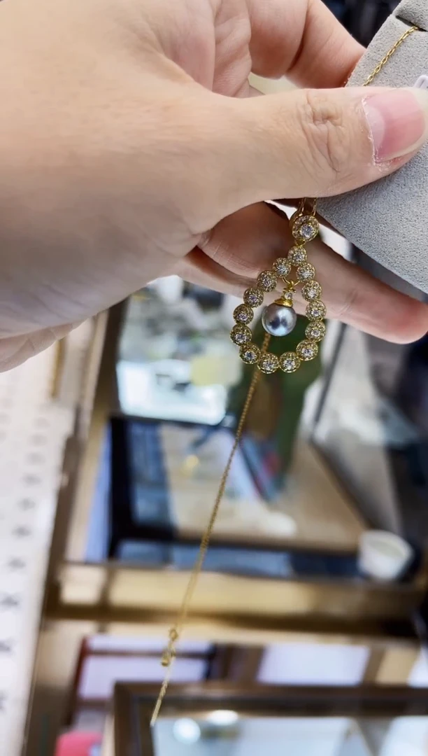 【闪购商品】海水珍珠吊坠(赠链)银S925镶嵌银蓝灰