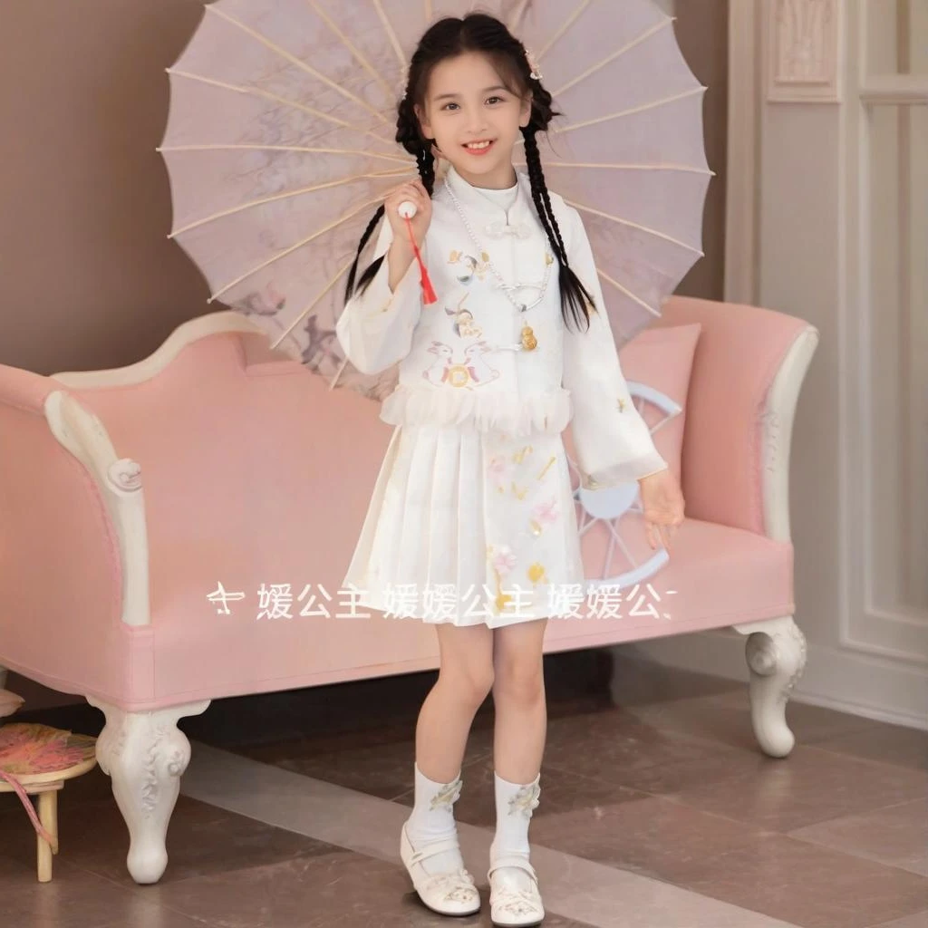 媛媛公主【玉兔桂枝】2025秋季新款女童新中式刺绣套装15319Q360