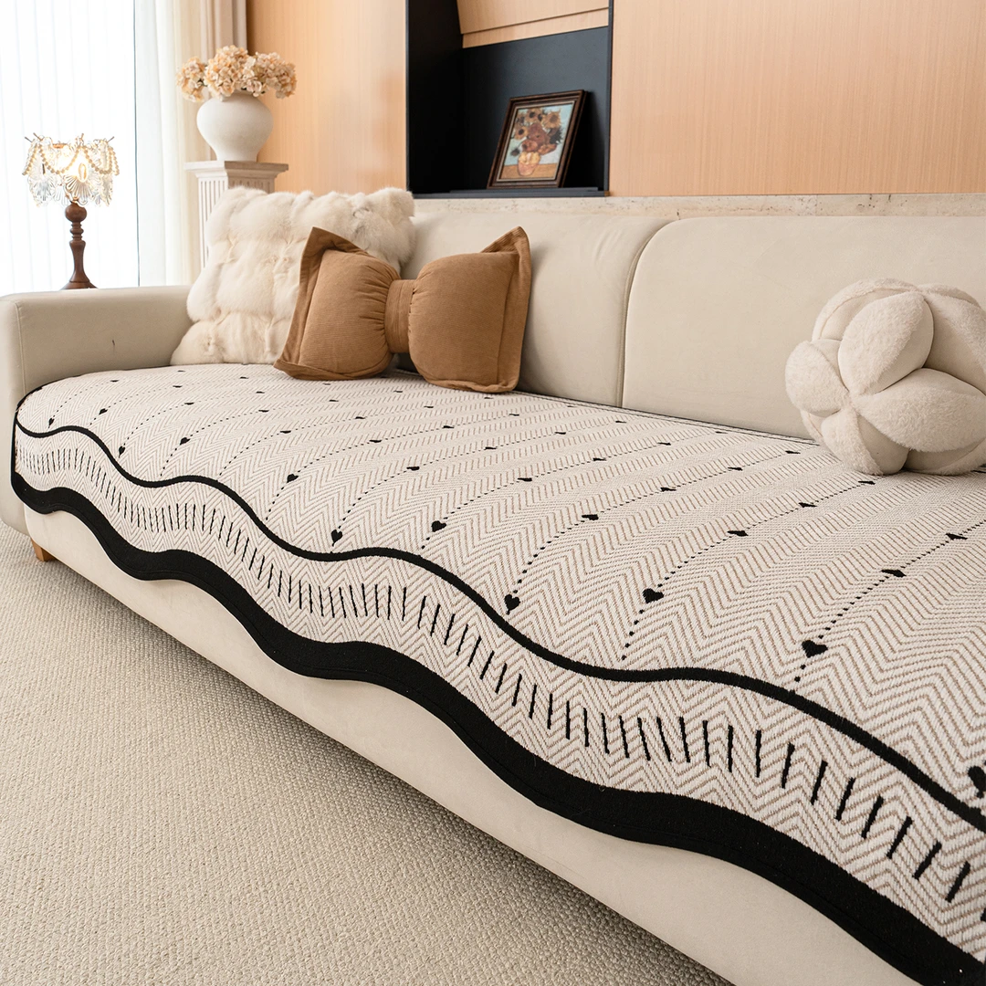 (异形心轨)简约现代异形雪尼尔沙发垫四季通用固定防滑防猫抓垫子