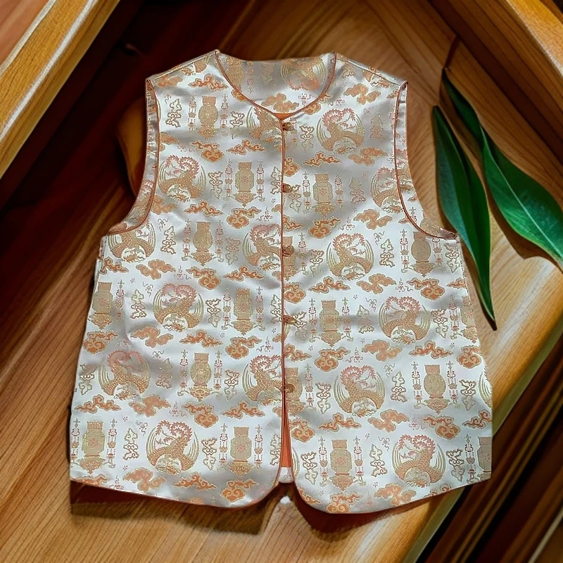 2025新中式凤凰祥云橘色对门禁马甲