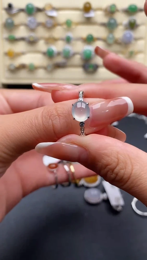 银S925镶嵌戒指翡翠44444444+8