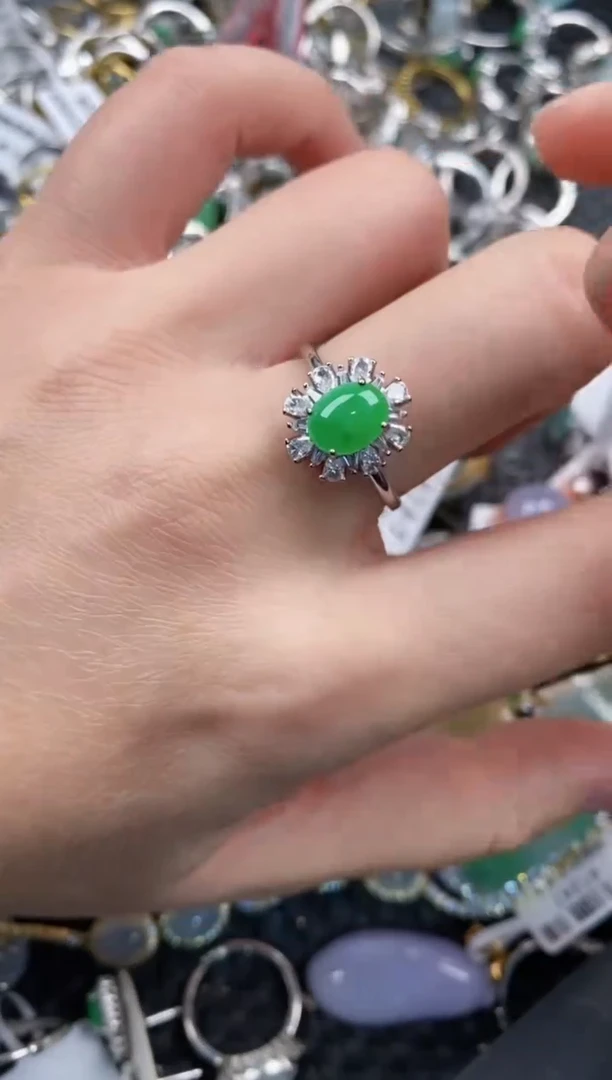 银S925镶嵌戒指翡翠999                   9