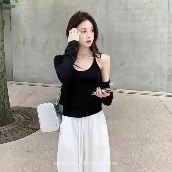 夏季短款开衫外套小披肩吊带背心两件套辣妹风上衣6688