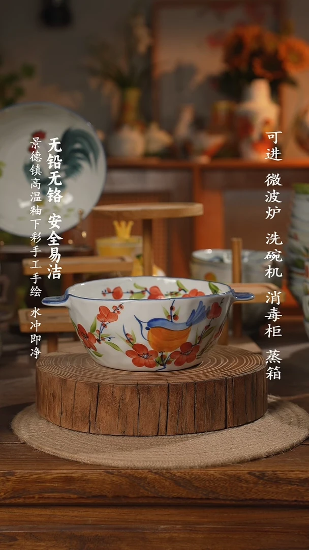 瓷景德镇高温瓷釉下彩手绘陶瓷