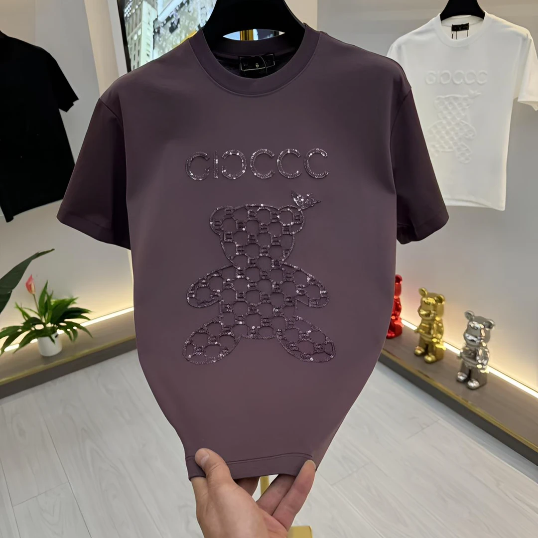 春夏新款重工毛巾镂空刺绣轻奢高订圆领男半袖T恤情侣打底衫7715