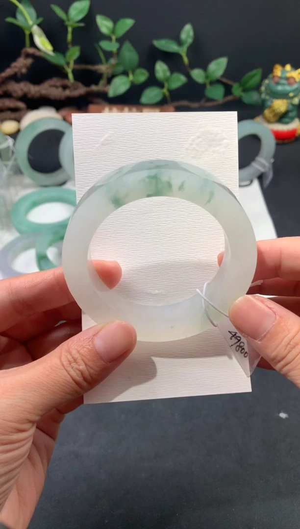 未镶嵌手镯定制翡翠冰胶飘花正圈53