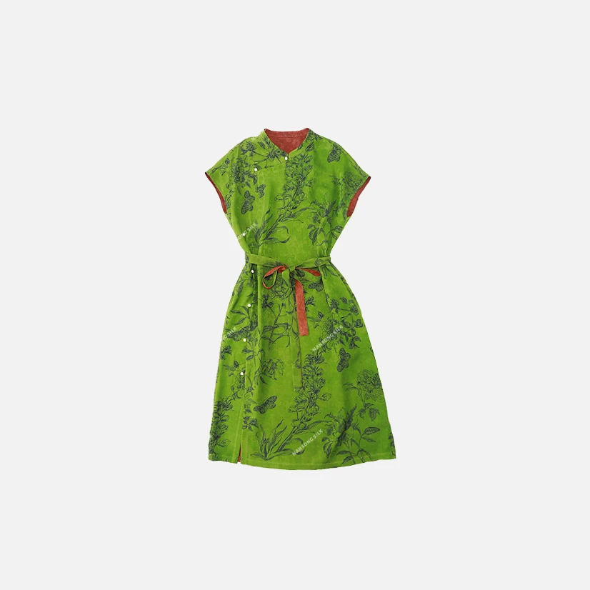 品牌新款香云纱新中式国风立领复古斜门襟旗袍连衣裙519031