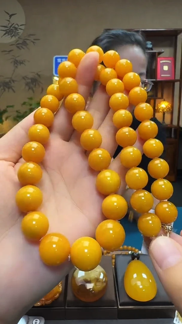琥珀项链未镶嵌天然保真蜜蜡圆珠项链