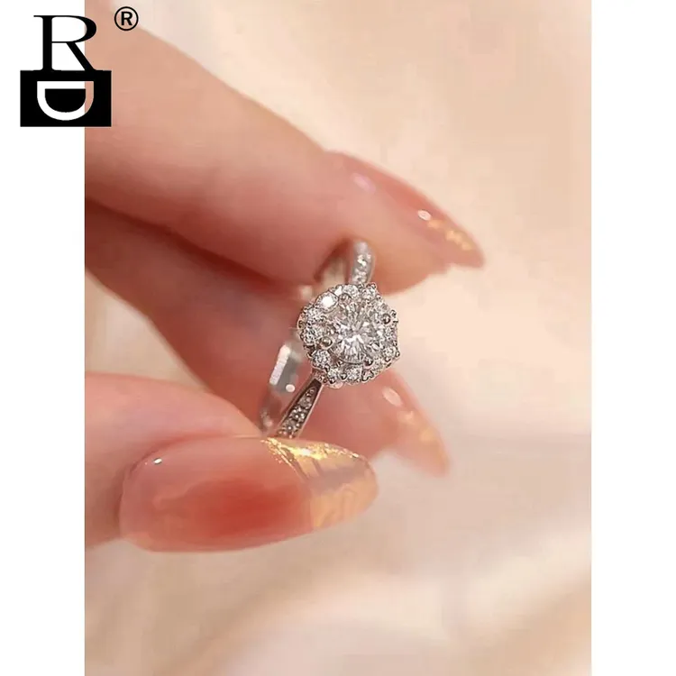 DR 925银戒指 灿若星辰钻戒女1克拉50分订婚求婚结婚高级满钻定制