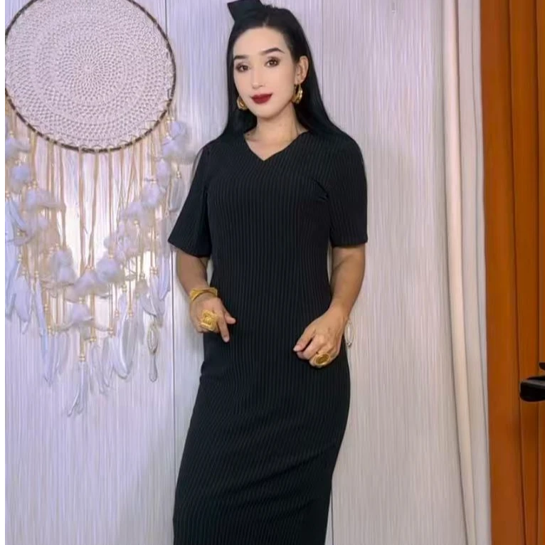 休闲风长裙夏季波点千鸟格连衣裙设计师条纹女士显瘦