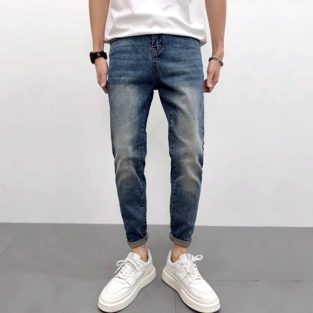春季弹力牛仔裤男款爆款2025新款休闲时尚复古蓝色长裤修身小脚裤