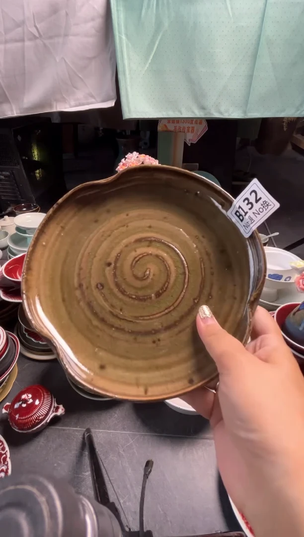 瓷片善*妮B132  粗陶手工异型盘