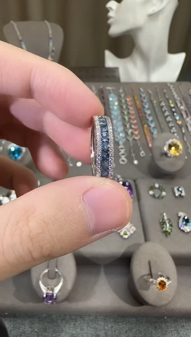 戒指蓝宝石银S925镶嵌6mm戒指排戒款