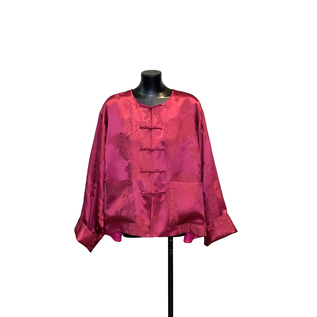 「利琪高订」国风新中式气质春季新款香云纱提花红色外套A5936