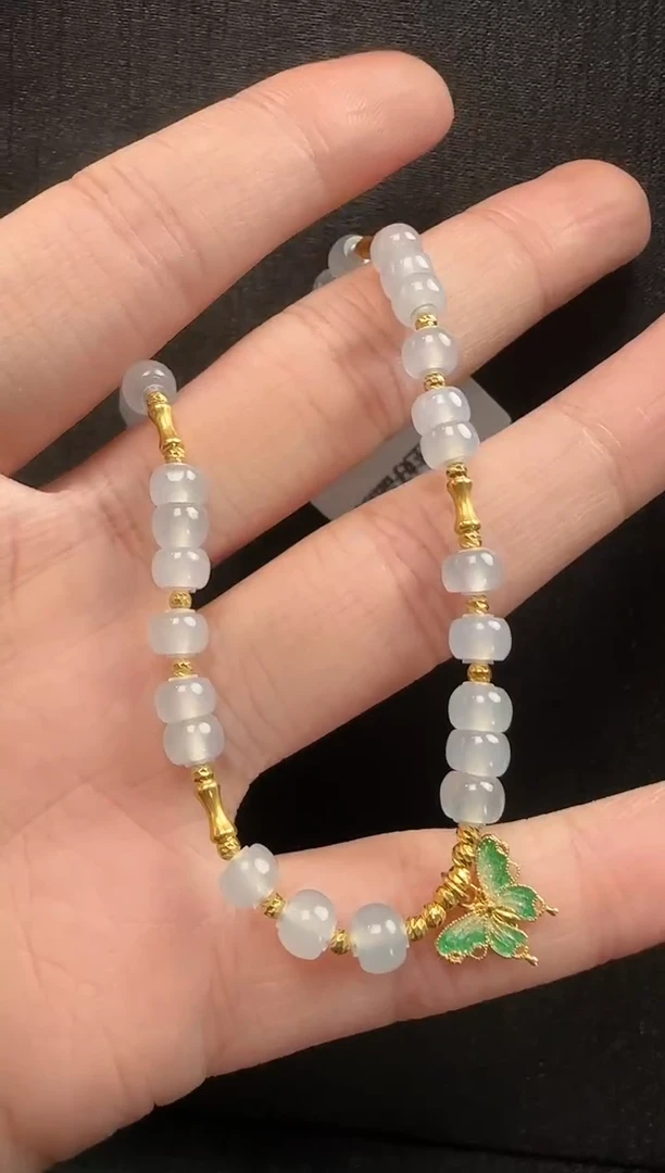 18K金镶嵌手链翡翠924玉珠一条